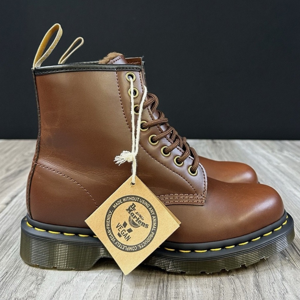 Dr. Martens Vegan 1460 Boots with Brown Faux Fur